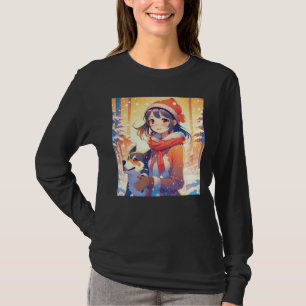 Beautiful Anime Girl with Husky Dog Christmas T-Shirt