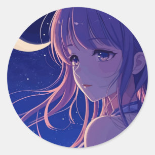 Beautiful Anime purple Girl Classic Round Sticker