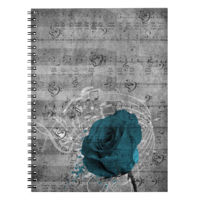 Beautiful antique blue rose paint splatter notebook (Front)