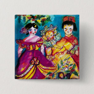 BEAUTIFUL ANTIQUE DOLLS 2 INCH SQUARE BUTTON