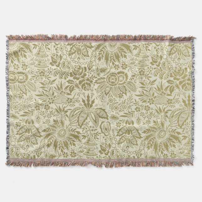 Beautiful Antique Floral Throw Blanket (Front)