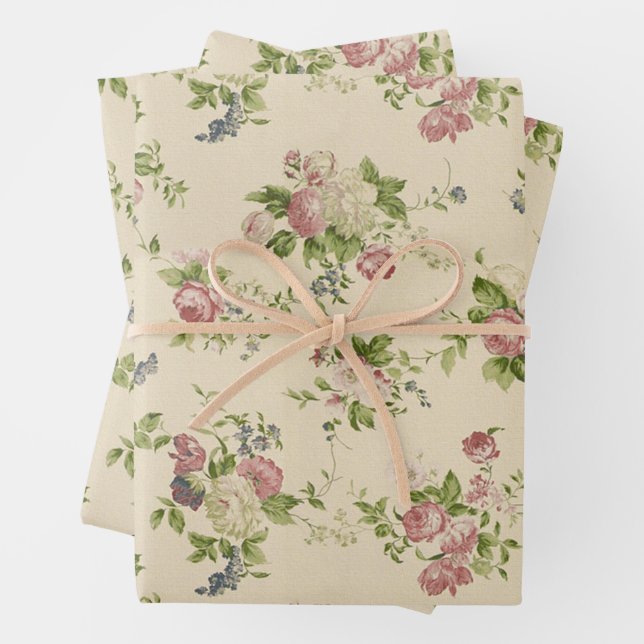 Beautiful Antique Floral Wrapping Paper Sheet (In situ)