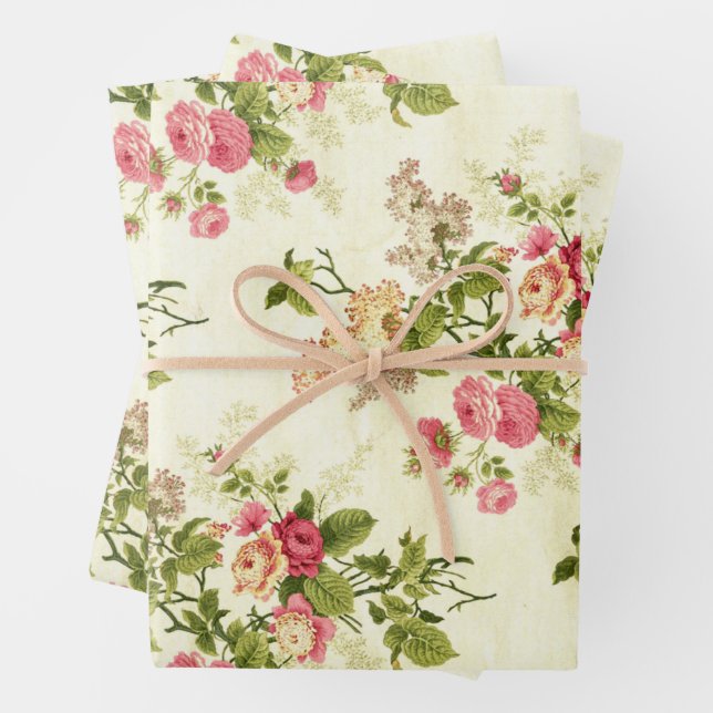 Beautiful Antique Floral   Wrapping Paper Sheets (In situ)