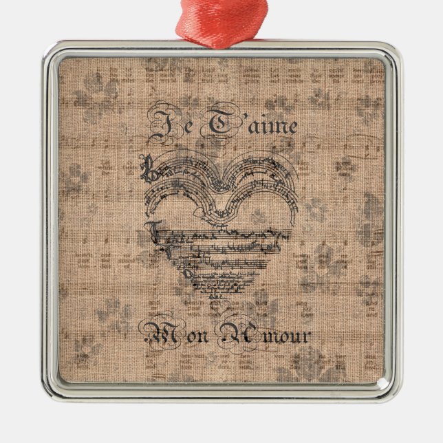 Beautiful antique music notes heart metal ornament (Front)