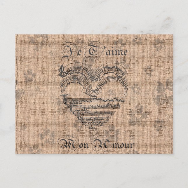 Beautiful antique music notes heart postcard (Front)