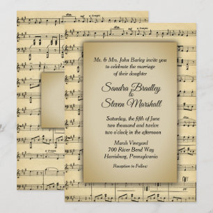 Beautiful Antique Sheet Music Theme Wedding Invitation