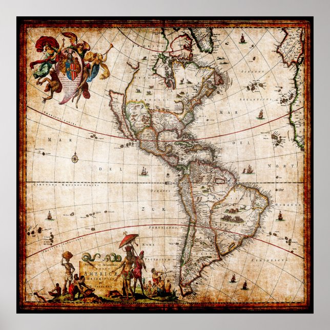 Beautiful Antique Vintage North America Map Poster (Front)