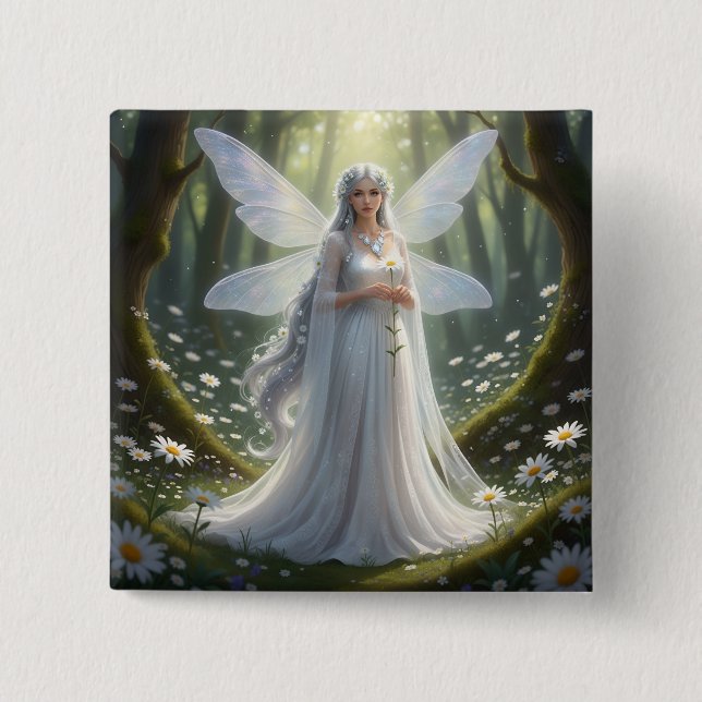 Beautiful April Diamond Fairy 2 Inch Square Button (Front)