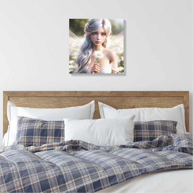 Beautiful April Fairy in Daisies Canvas Print (Insitu(Bedroom))