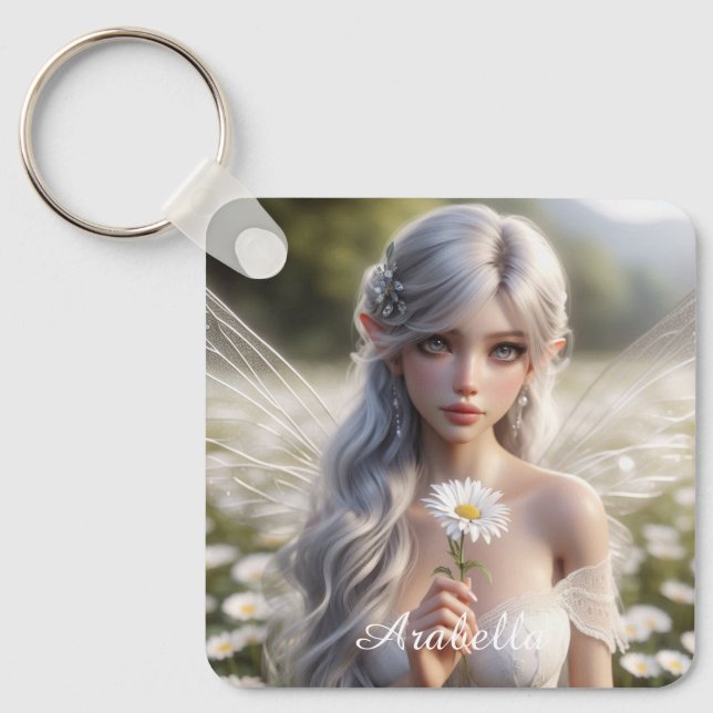 Beautiful April Fairy in Daisies Keychain (Front)