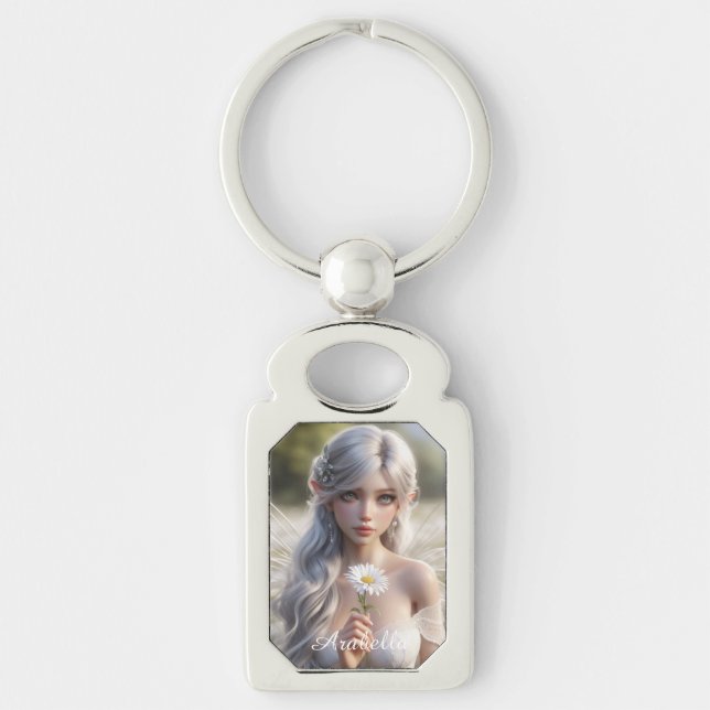 Beautiful April Fairy in Daisies Keychain (Front)