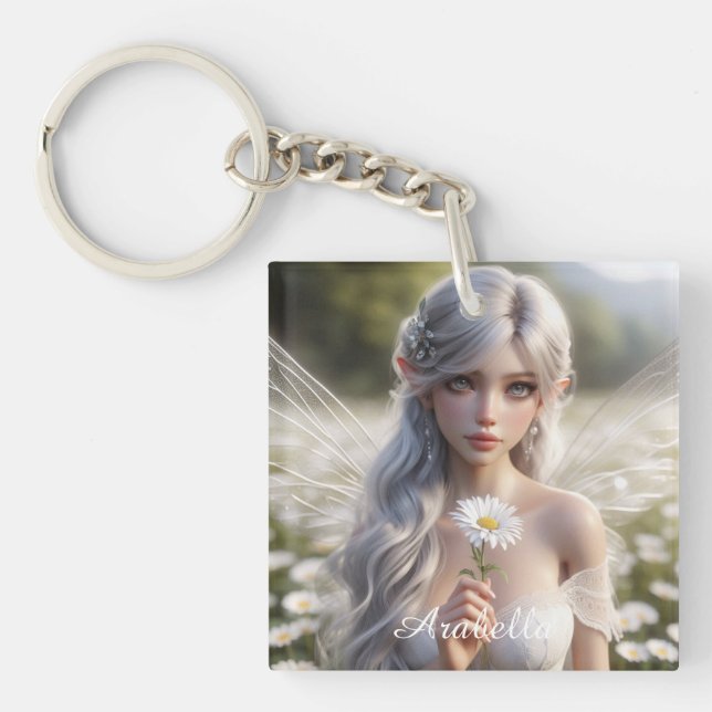 Beautiful April Fairy in Daisies Keychain (Front)