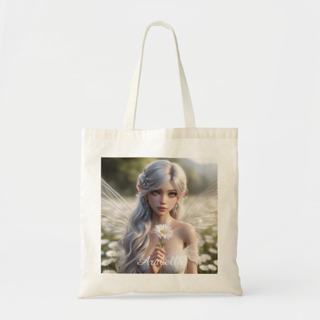 Beautiful April Fairy in Daisies Tote Bag (Front)