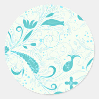 Beautiful aqua blue floral wedding gift classic round sticker
