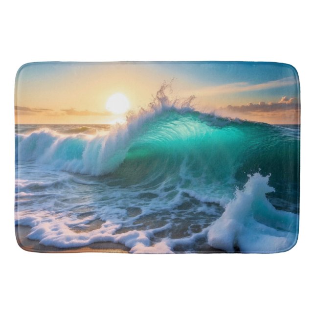 Beautiful Aqua Blue Frozen Ocean Waves Seascape  Bath Mat (Front)