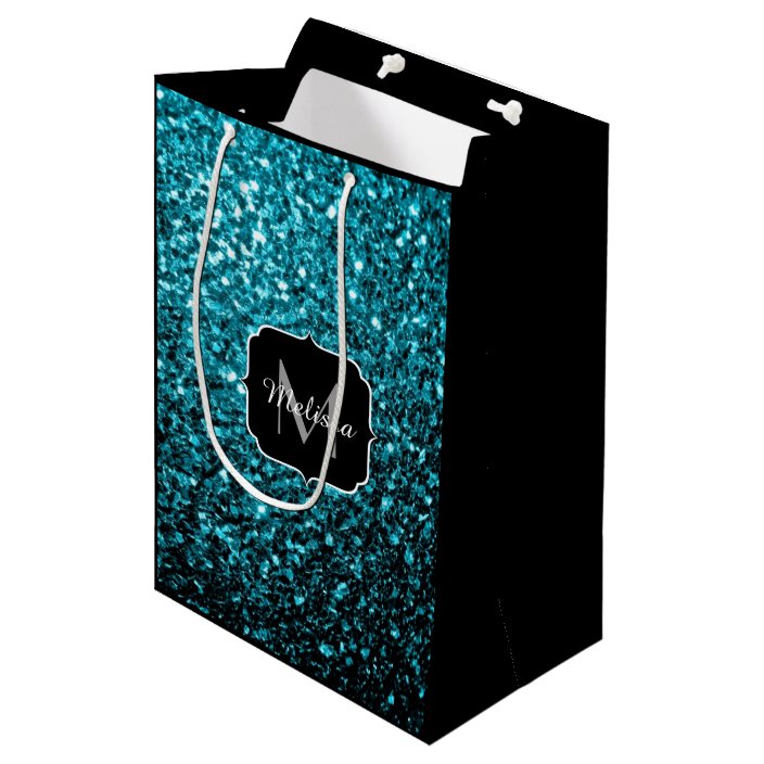 blue glitter gift bags
