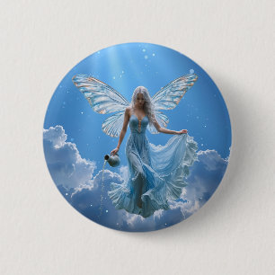 Beautiful Aquarius Fairy in the Clouds 2 Inch Round Button