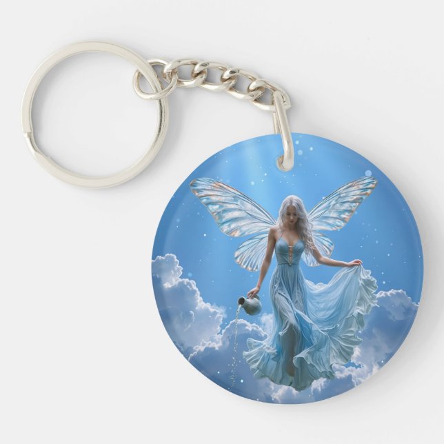 Beautiful Aquarius Fairy in the Clouds Keychain (Front)