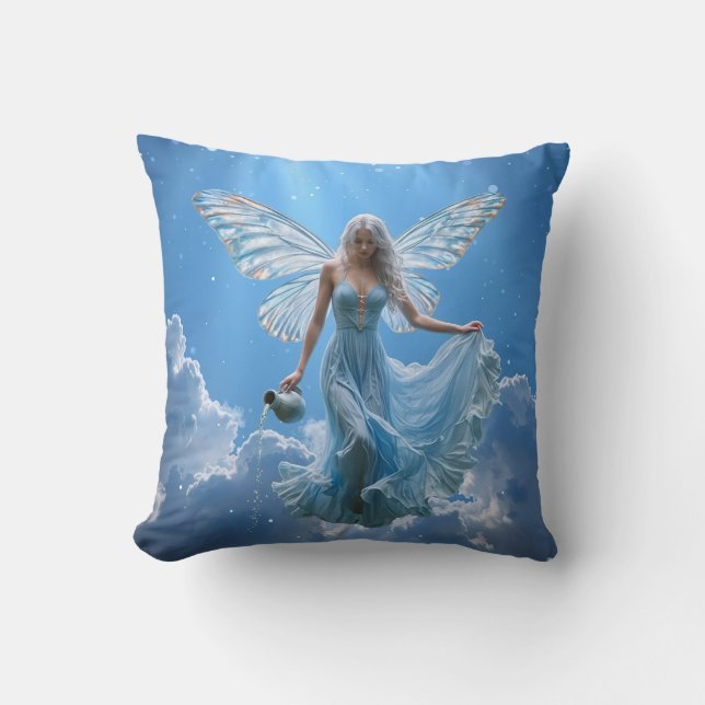 Beautiful Aquarius Fairy in the Clouds Throw Pillow (Front)