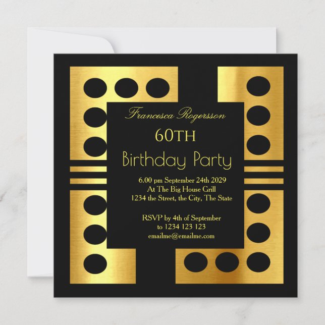 Beautiful Art Deco 60th Birthday Party Gold Black  Invitation (Front)