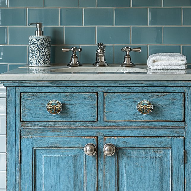 Beautiful Art Deco Dragonfly Gems Turquoise Gold   Ceramic Knob (Creator Uploaded)