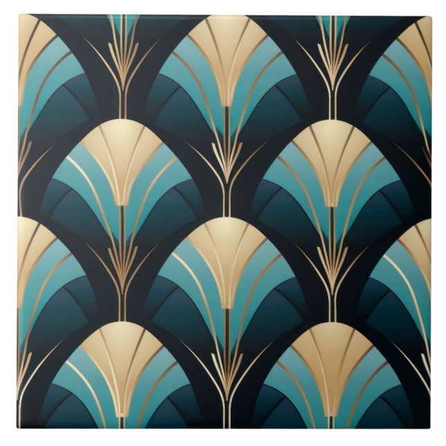 Beautiful Art Deco Fan Border Ceramic Tile. Tile (Front)