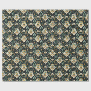 Beautiful Art Deco Gilded Botanical Floral Pattern Wrapping Paper