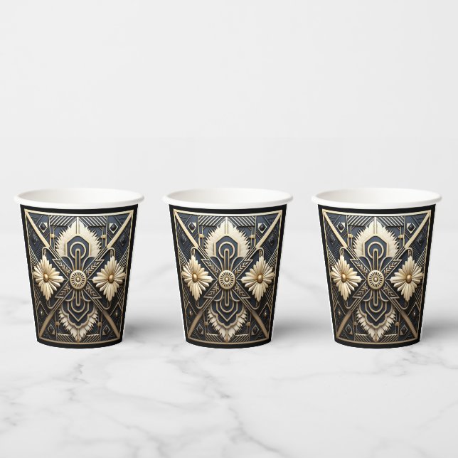 Beautiful Art Deco Ivory Cream Gold Black   Paper Cups (Multi)