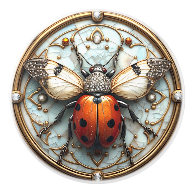 Beautiful, Art Deco Ladybug  Ceramic Knob (Front)