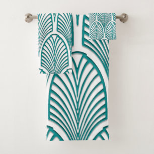 Beautiful,art deco, nouveau,template,teal,white,cu bath towel set
