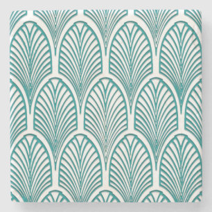 Beautiful,art deco, nouveau,template,teal,white,cu stone coaster