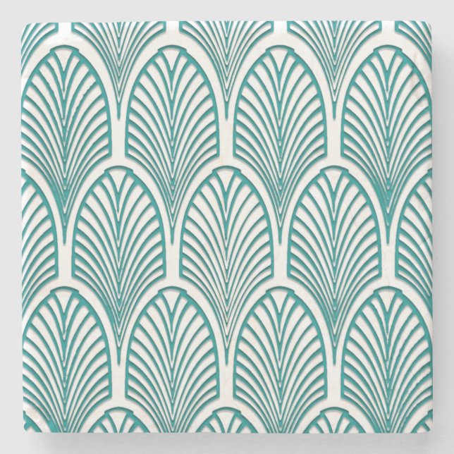 Beautiful,art deco, nouveau,template,teal,white,cu stone coaster (Front)