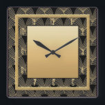 Beautiful Art Deco Patterned Square Wall Clock<br><div class="desc">I created this beautiful Art Deco clock using an Art Deco Pattern for the background, as well as adding gold elements to make this wall clock. This is very Art Deco style and would look fabulous on any wall in your home. For all Art Deco lovers. Or you could give...</div>