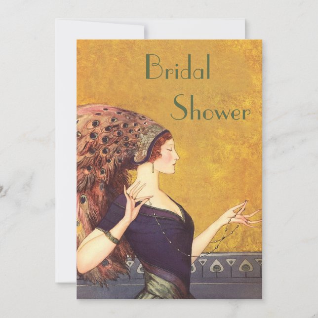 Beautiful Art Deco Peacock Flapper Bridal Shower Invitation (Front)