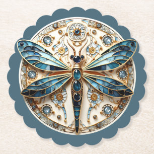 Beautiful Art Deco Stained Glass Dragonfly Paper Coaster