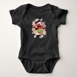 Beautiful Art Japanese Flower Koi Fish Baby Bodysuit