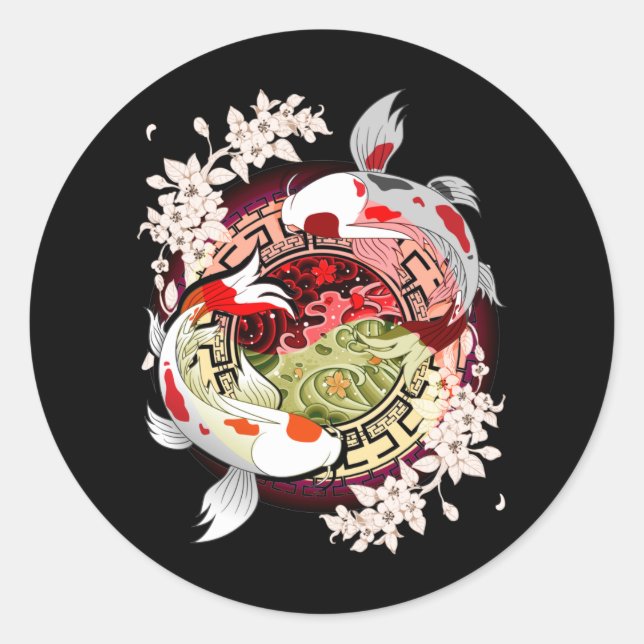 Beautiful Art Japanese Flower Koi Fish Classic Round Sticker (Front)