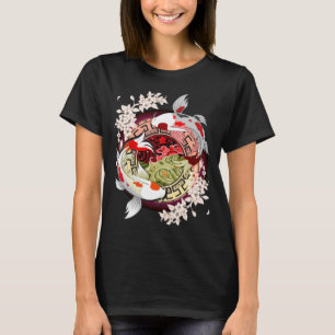 Beautiful Art Japanese Flower Koi Fish T-Shirt