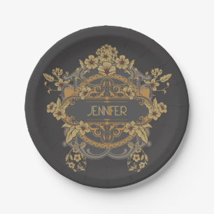 Beautiful Art Nouveau design with flowers Paper Plate