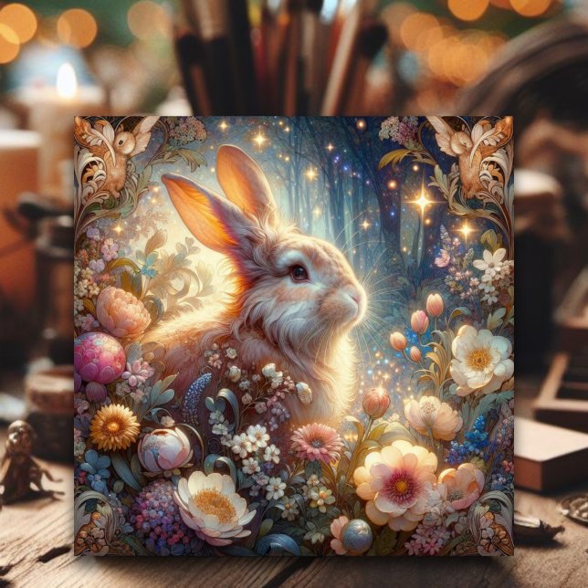 Beautiful Art Nouveau Easter Rabbit Christian  Holiday Card (Creator Uploaded)