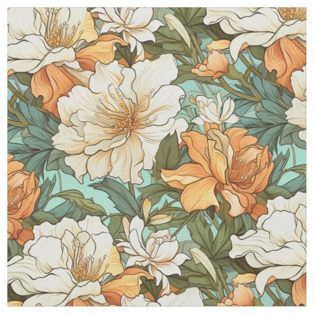 Beautiful Art Nouveau Floral Pattern Fabric (Close Up)