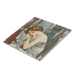Beautiful Art Nouveau Lady ceramic tile 