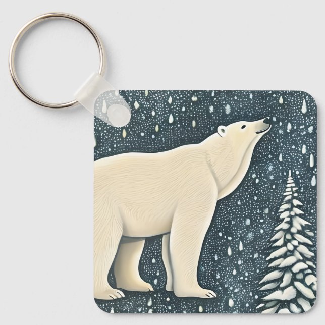 Beautiful Artic Polar Bear Keychain (Front)
