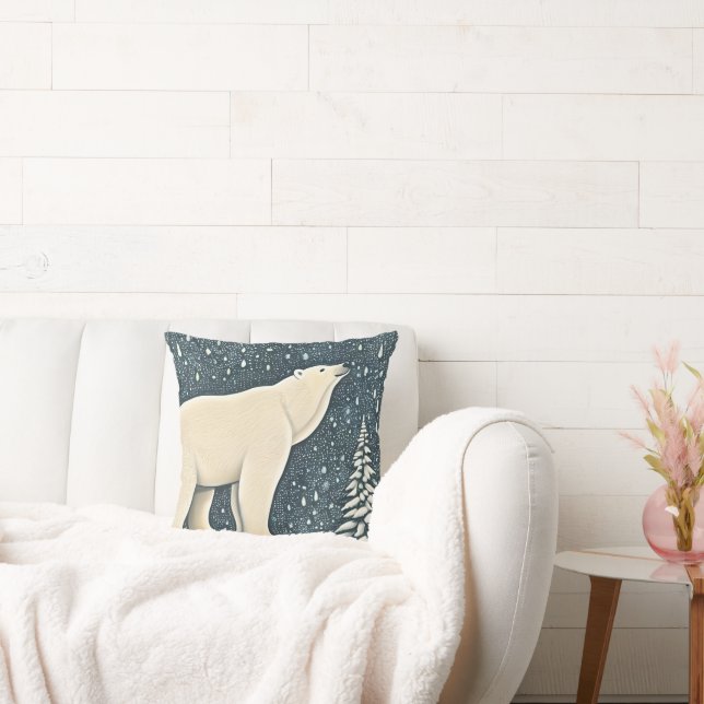 Beautiful Artic Polar Bear Throw Pillow (Couch)
