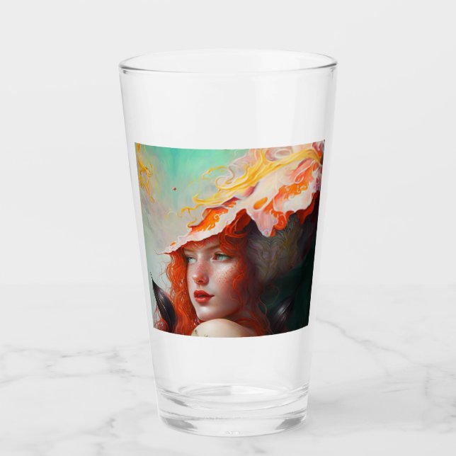 Beautiful Artistic Abstract Red Haired Ginger Girl Glass (Front)