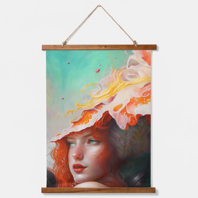 Beautiful Artistic Abstract Red Haired Ginger Girl Hanging Tapestry (Front)