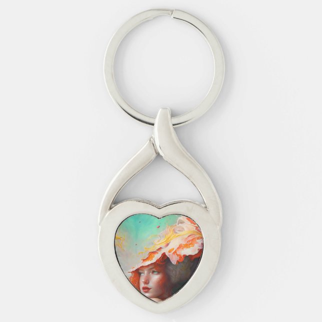 Beautiful Artistic Abstract Red Haired Ginger Girl Keychain (Front)
