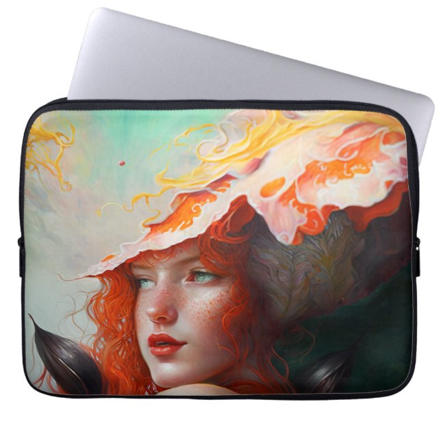 Beautiful Artistic Abstract Red Haired Ginger Girl Laptop Sleeve (Front)