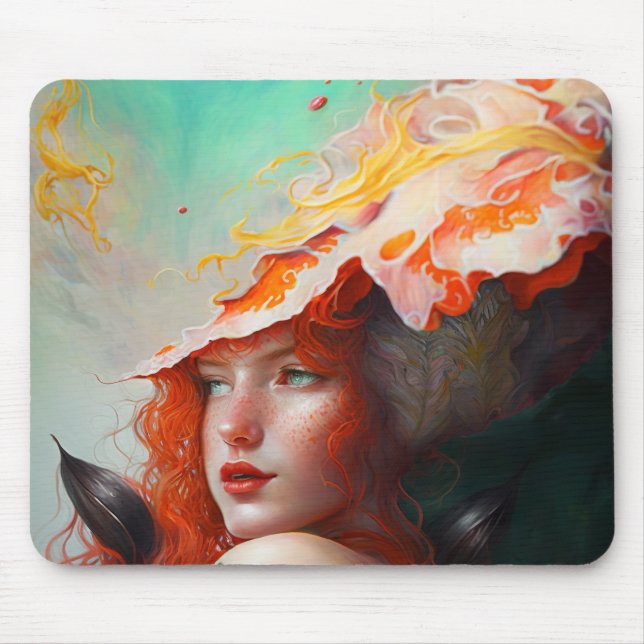 Beautiful Artistic Abstract Red Haired Ginger Girl Mouse Pad (Front)
