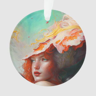 Beautiful Artistic Abstract Red Haired Ginger Girl Ornament
